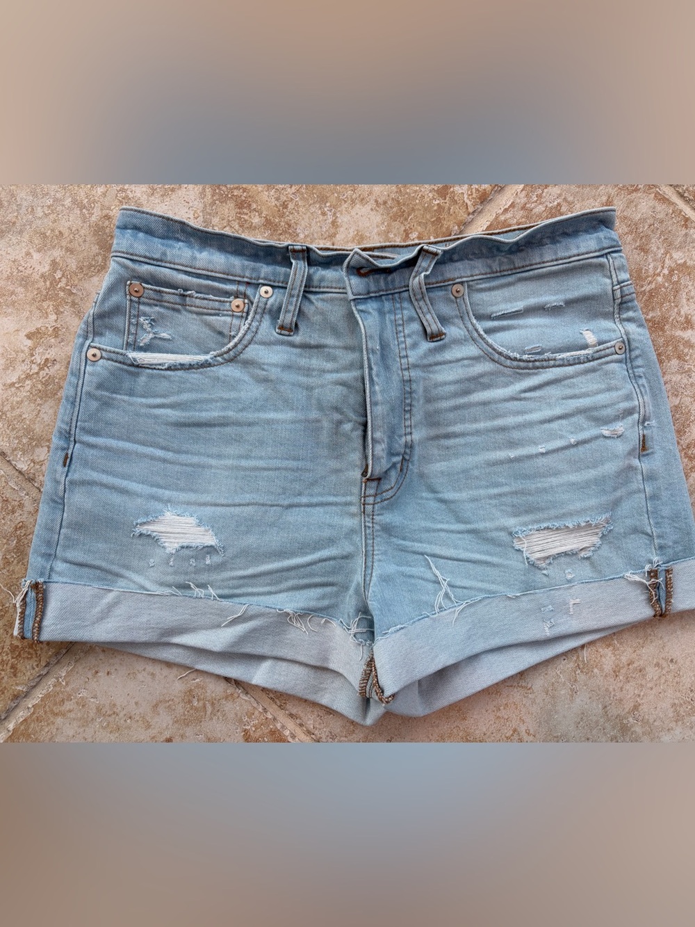 Madewell Light Blue Distressed Denim Roll-Hem Shorts